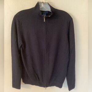 JOSEPH & LYMAN MENS SMALL NAVY BLUE ITALIAN MERINO WOOL FULL ZIP SWEATER